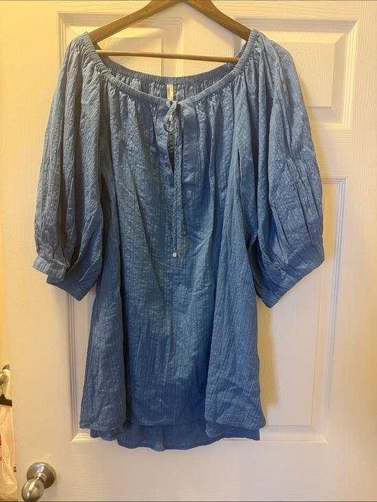 Anthropologie Dresses & Skirts - Anthropologie Women’s Blue off the shoulder oversized peasant dress Med EUC